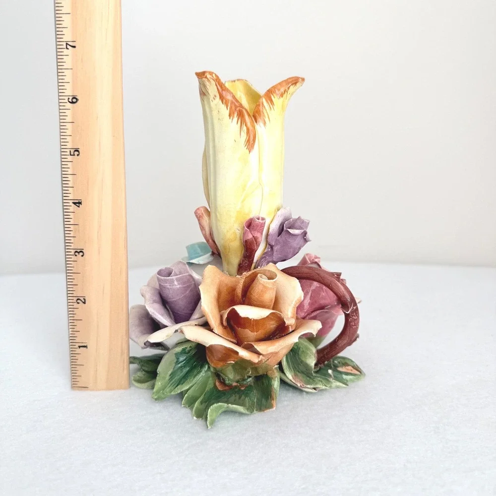 Bassano Italy Floral Bud Vase Small Multicolor Good Vintage Capodimonte Style 6
